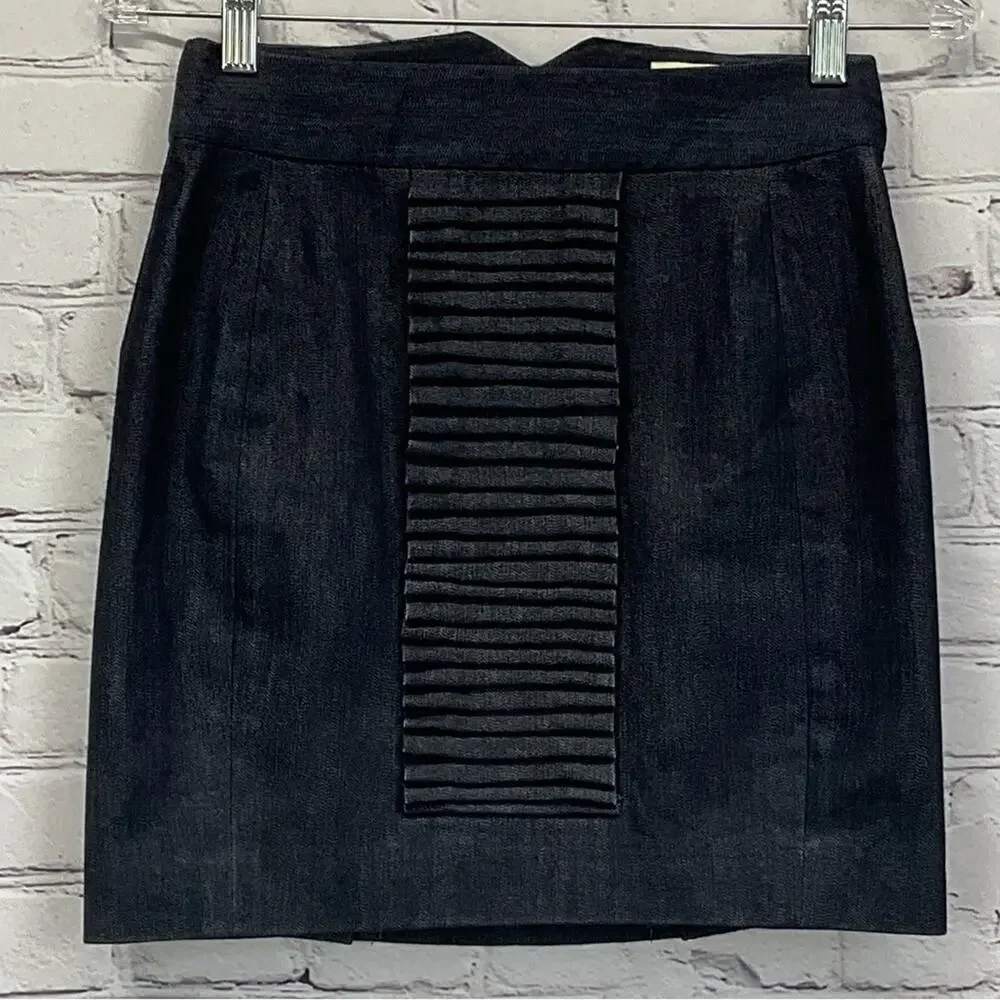 Anthropologie Leifsdottir Denim Skirt Women's Sz 0 Blue Front Pleat Accent Lined